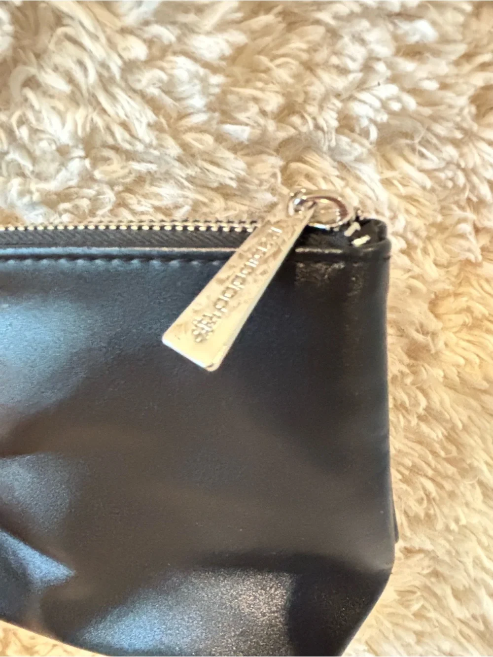 Paparazzi Brand Black Leather Zip Pouch with Pink Detail